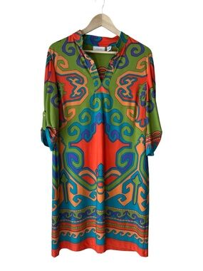Chico’s Bright Printed Shift Dress Boho Tunic Midi Multicolor